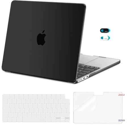 MOSISO Funda Compatible con MacBook Air 13 Pulgadas M5 M4 M3 M2 2026 2025-2022, A3449 A3240 A3113 A2681, Carcasa para MacBook Air 13,6&Tapa Teclado&Pantalla Protector&Cámara Web,Negro