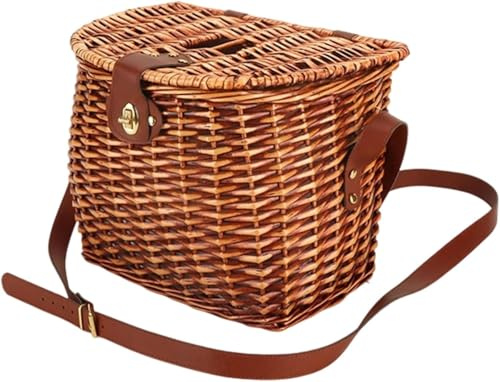Cestino da picnic in, cestino funghi, cesto di fiori con tracolla, contenitore di grande capacità intrecciato a mano, per libri, giocattoli, alimenti, pane, fiori, bambole, funghi