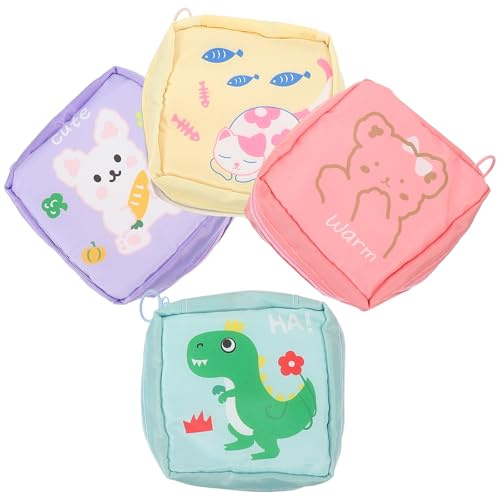 Homoyoyo Bolsas para Tampones y Compresas Dibujos Animados Set de 4 Unidades Gran Capacidad Material sin Olor Diseño Portátil Multifuncional para Higiene Femenina y Cosméticos