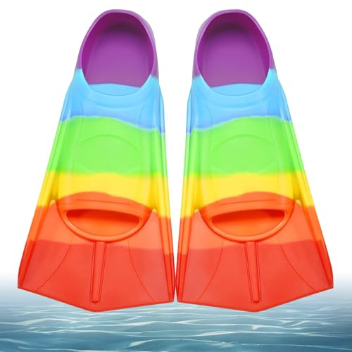 Pinne da nuoto per bambini, pinne corte per bambini, pinne da snorkeling, pinne da snorkeling, immersioni per principianti (arcobaleno, M (36-38)