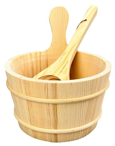 dijiusidy Set di secchio e mestolo per sauna in legno da 5 litri, accessori versatili per spa progettati per vasca da bagno, secchio e mestolo per sauna 5 litri, set di secchi in legno per