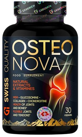 Capsule OSTEONOVA | Glucosamina 300mg, MSM 300mg, Condroitina 135mg | Articolazioni e Cartilagine | con Collagene Marino, Boswellia, Curcuma, Zenzero, Vitamina C | 30 Capsule