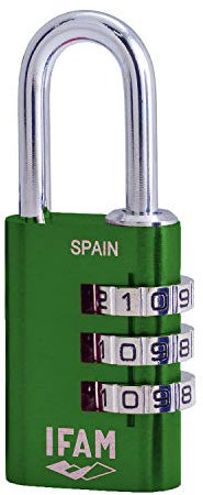 IFAM - Lucchetto a Combinazione Col Combi, 30 mm, Colore Verde, Massima Sicurezza, Ideale per Valigie e Armadietti della Palestra o della Scuola, con Chiave e Più di 1.000 Combinazioni, Leggero