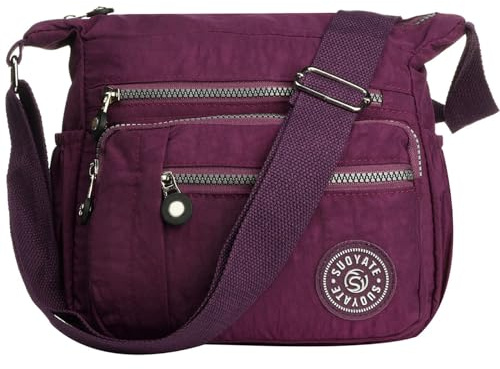 Womens Multi Pocket Casual Cross Body Bag Travel Bag Messenger Handbag for Shopping Hiking Daily Use (Purple)(Size: One Size)