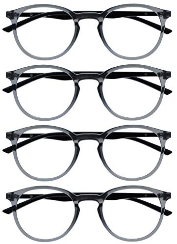 OPULIZE Met Lesebrille 4er Pack Schlank Runder Rahmen Federscharniere Kratzfest Transparent Schwarze Bügel Herren Damen RRRR60-C +2.50