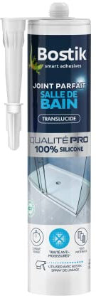 Bostik Mastic d’Étanchéité Joint Parfait Salle de Bain – Jointe Tous Matériaux – Traité Anti-Moisissures – Longue Durée – Formule 100% Silicone – Couleur : Transparent – 280 ml