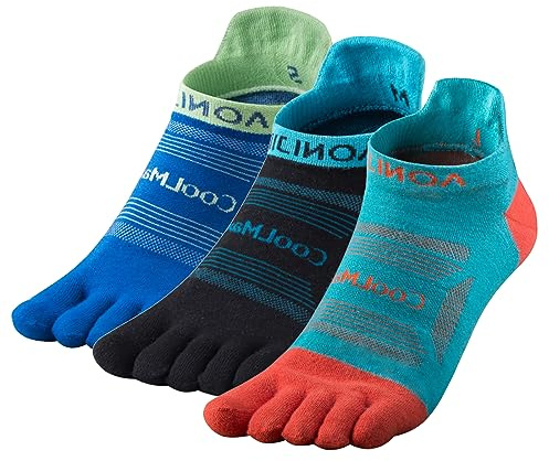 TRIWONDER 3 Pairs Toe Socks Men Women Marathon Running Breathable Five Finger Split Toe Sport Socks, Ankle High (Blue+Light Blue+Black, L)