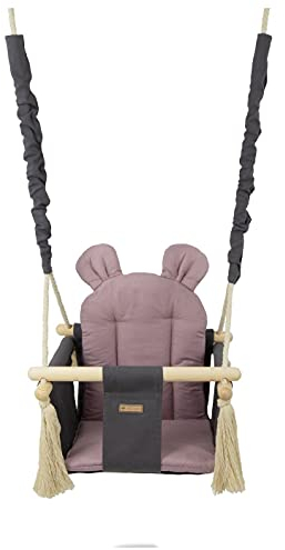 Balançoire bascule confortable pour enfants en bois coton terrasse jardin maison (dessin: gris, rose clair)