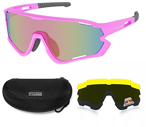 Snowledge Sportbrille Fahrradbrille Herren und Damen Radsportbrille Sonnenbrille Erwachsene Sport Radbrille Polarisiert Windschutz Brille Motorradbrille Rahmen TR90 UV400 Schutz