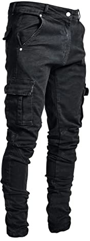 Tomwell Jeans Stretch Slim Fit Homme Skinny Denim Styles Casual Vintage Travail Cargo Déchiré Coupe Ajustée A Noir 3XL