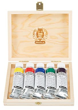 Schmincke – DAM® Gouache, 5 x 15 ml rör, 727131 097, 5 finaste gouache-färger i en trälåda, högsta koncentration av pigment, ljusstyrka och djup av färg.