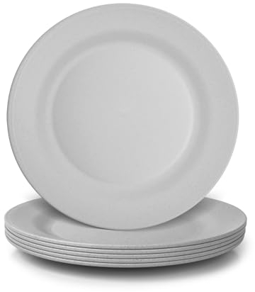 JSYMJSY Teller Set, 6Teilig 28cm Groß Speiseteller Bruchfest, Plastik Essteller Mehrweg, Camping Teller, Leicht, Kunststoff BPA-Frei, Mikrowellenfest Spülmaschinenfest, Grau