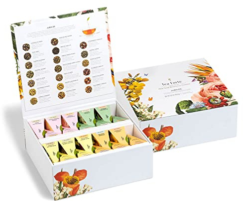 Tea Forte Premium Tea Chest Presentation Box Gift Set Sampler, 40 Count Individually Wrapped Handcrafted Pyramid Tea Infuser Bags, Jubilee Tea