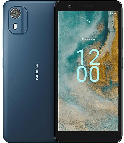 Nokia C02 5.45 Dual SIM Smartphone, Android 12 (Go edition) - 5MP Rear / 2MP Front Camera, Portrait Mode, 2GB RAM/32GB ROM, Tough build quality with IP52 Rating, 3000mAh battery - Cyan