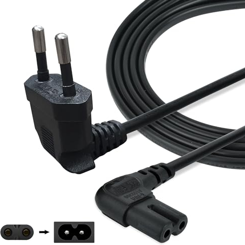 AJTECH® 5M Samsung TV Netzkabel - Zertifiziertes AC Stromkabel 2 Polig - 90Grad C7 IEC Kabel Eurostecker Winkel - Kompatibel PS5 Power Cable PS4 Slim Xbox Series LG Fernseher Drucker Euro Kabel - 5M