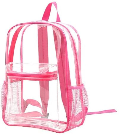 Sac à dos transparent très résistant avec plusieurs choix de couleurs pour l'école, le sport, le stade et ainsi de suite, rose vif, Taille unique