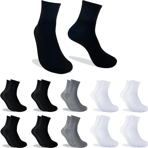 topline 10 Pares Calcetines Deporte Hombre - Calcetines Tenis Hombre - Calcetines Hombre Deporte - Calcetines Hombre de Algodón y Transpirables (40-46, Negro, Gris y Blanco (10 Pares))