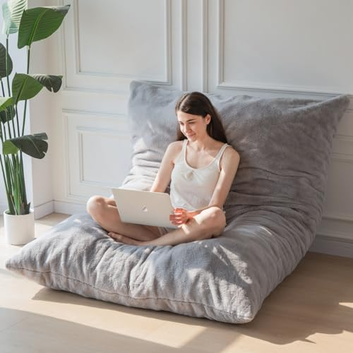 MAXYOYO Riesiges Sitzsack-Bett – quadratischer Sitzsack-Stuhl – großes Sofa mit Plüschbezug und Flauschiger Füllung für Erwachsene Paare Gäste (Grau, 135x190cm)