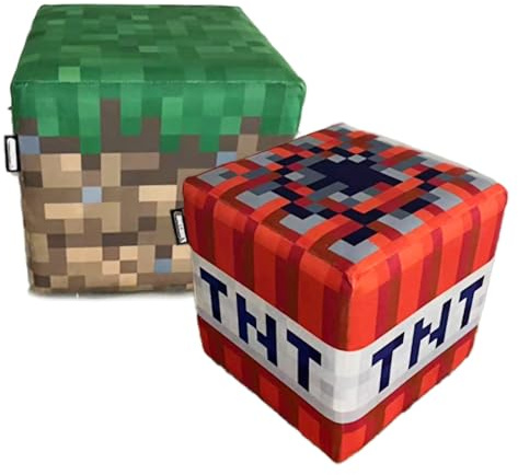 Minecraft - Sitzhocker im 2er Set, gepolstert, Grasblock und TNT Würfel