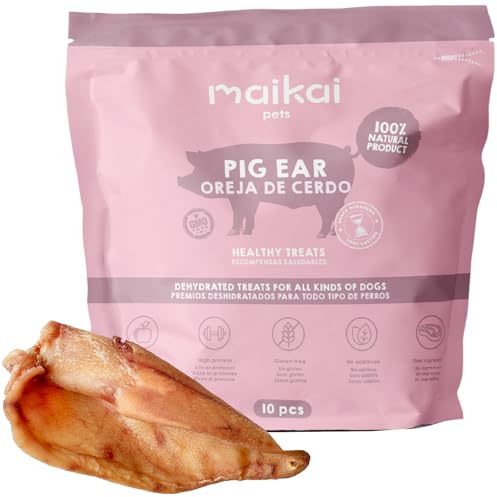 MAIKAI Lot Oreilles de Porc Séchées - Friandises Naturelles à Mâcher pour Chiens Riche en Protéines + sans Additifs Complément Alimentaire Idéal Barf