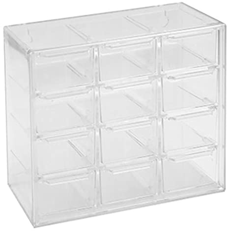 Mini Desktop Drawer Box, Multi Compartments Clear Desk Organizer with Drawers Stackable Desk Craft Storage Box for Makeup Jewelry Office Supplies (12 Compartments)