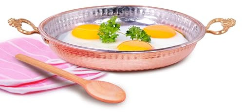 Moreni Handgefertigte Kupfer-Bratpfanne, traditionelle türkische Kupferpfanne mit ergonomischen Messinggriffen, authentisches gehämmertes Kupfer-Kochgeschirr (18 cm)
