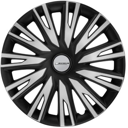 Michelin 4 Copricerchi Auto Argento & Nero 15 pollici - Sistema NVS Night Vision Security - Universali Fissaggio Facile