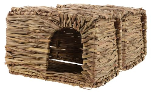 COLLBATH 2pcs Foldable Grass House for Small Pets Cozy Hideout for Guinea Pigs and Handwoven Bunny Tunnel for Play and Rest