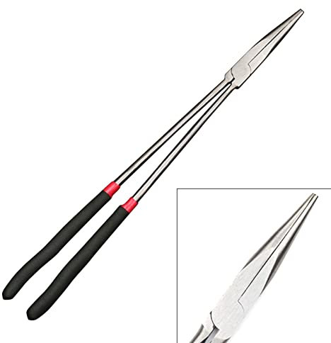 Alicates multiusos de punta de aguja curvados de 25 grados, curva de 45 grados, punta recta, alicates de mango extralargo de 16 pulgadas