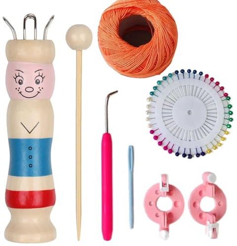 Yhuasia 1 Set Per Lavorare a Maglia Con Uncinetto, Uncinetto In Legno, Per Lavori a Maglia, Per Bambini, Per Imparare a Lavorare a Maglia (Stile E-1* Magliaio in Legno + 1* Ago +1* Set di Attrezzi)