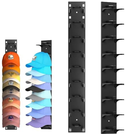 DYUEE 2 Pack Hat Organizer for Baseball Caps, Multilayer Hat Storage Display Holder, Strong Adhesive Hat Rack for Wall Closet Door and Bedroom, Hold up to 18 Hats(Black)