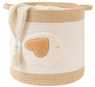 Grandi Cesti per Coperte per il Soggiorno, Cesti porta Giocattoli Cesto intrecciato in corda di Cotone per Bambini, Organizer per Giocattoli del cane Cesta per Biancheria Lavanderia (Grande, Elefante)