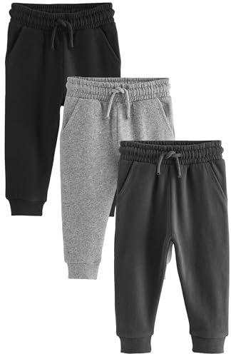 NEXT Garçon Pantalons de Jogging Doux au Toucher, Lot de 3 Noir/Charcoal/Gris 2 Ans-3 Ans