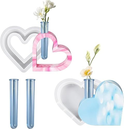 Moule en silicone cœur pour vase lot de 4 moules résine avec tube à essai forme cœur plein et creux moule DIY pour époxy décoration de table plantes