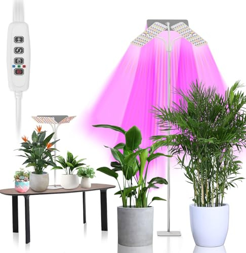 PASONOMI Lámpara de cultivo con soporte, luz para plantas de espectro completo con altura ajustable de 70 a 180 cm y 3 modos de iluminación, temporizador automático de 3/9/12 horas (378 Led)