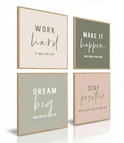 dzxnouart Stampe artistiche da parete motivazionali per ufficio, set di 4 citazioni positive, poster affermazioni, decorazione da parete per donne e uomini, senza cornice (40 x 50 cm)