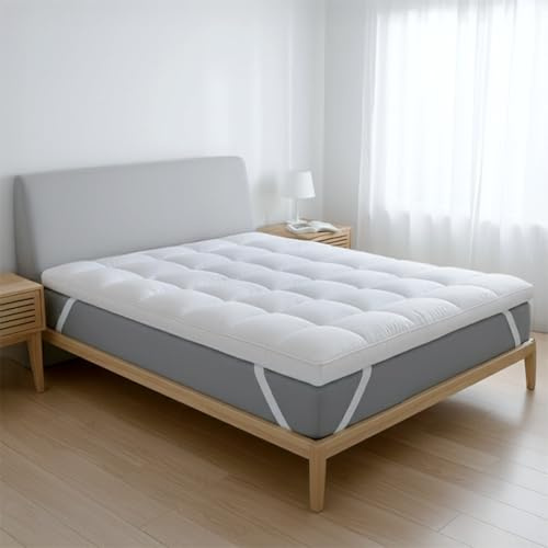 The White Stone Surmatelas 160 x 200 cm | Rembourrage en Ouate 1000 g/m² | Surmatelas Extra Confort avec Chambre d’Air Respirante Intégrée | Effet Nuage