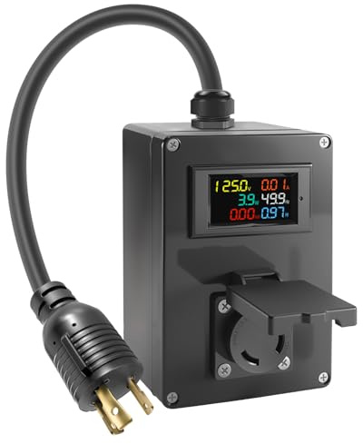 30A AC Power Meter, 125V L5-30P to L5-30R Generator Plug-in Energy Monitor with LCD Display, Voltage Current Wattage Frequency kWh Tester for Industrial and Backup Power Use
