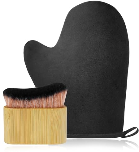 LOPHE Guanto Autoabbronzante Viso e Corpo Duo con Kabuki Brush - Riutilizzabile e Lavabile in Lavatrice, Nero