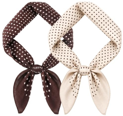 Thrynexon 2pcs Polka Dot Velvet Square Scarf Set 70cm Neckerchief Soft Lightweight Hair Bandana Neck Tie Headband for Women Ladies Office Work Wedding Party Daily Wear Gift