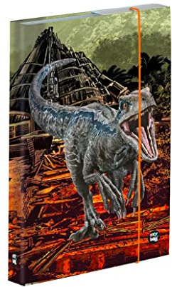 Jurassic World Heftordner Heftbox A4 Dinosaurier Tyrannosaurus T-Rex für Hefte Mappen Dino Heftmappe Ordnermappe Ordnungsmappe Gummizugmappe Saurier kompatibel mit Sticker-von-Kids4shop