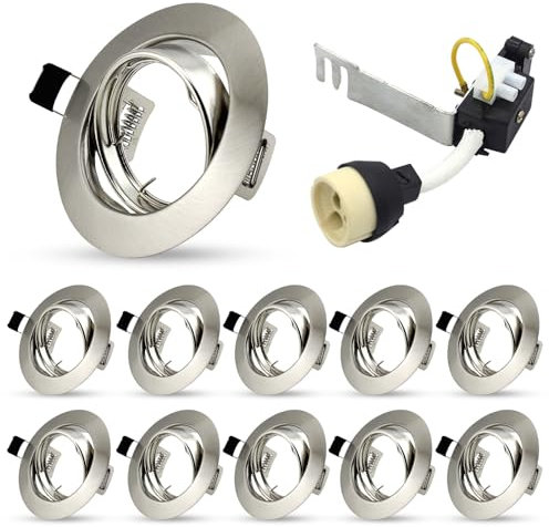 HiBay 10x Modern GU10 LED Downlights for Ceilings Tilt Recessed Ceiling Lights Round Brushed Chrome Spotlights Fitting 240V - Outer Diameter:90 mm,Cut-Out Hole Size:68-80 mm