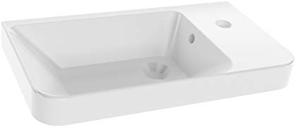 FACKELMANN Keramik Waschtisch Milano Gäste-WC/Maße (B x H x T): ca. 55,5 x 16 x 30 cm/Keramikbecken/Waschbecken fürs Bad und WC/integrierter Überlauf/gesoftete Kanten/Farbe: Weiß