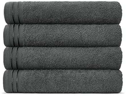 Lions Bath Towels - Set of 4 Bathroom Bath Sheets, 100% Luxury Cotton, 500 GSM 75X135CM, Highly Absorbent and Quick Dry Extra Large Towel, Accessory Set, Charcoal