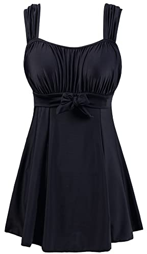 Wantdo Damen Badeanzug Sommer Push Up Tankini Einteiler Bademode mit Rock Badekleid Shapewear Schwimmkleid Schlanke Strandmode Schwarz 52-54