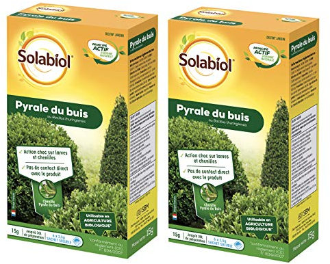 SOLABIOL 2 Traitements Pyrale du Buis Au Bacillus Thuringiensis (BTK) - Action Choc Sur Larves et Chenilles - 12 Sachets Hydrosolubles - 30g - Utilisable En Agriculture Biologique SOPYRAL15X2