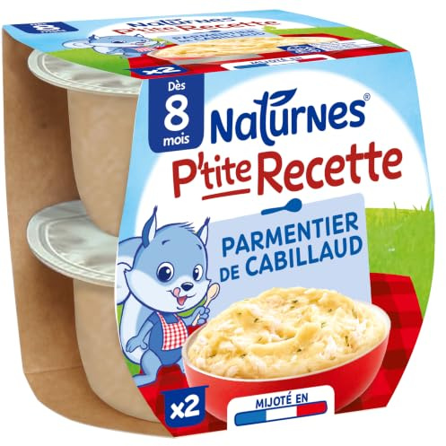 NaturNes - P'tite Recette Parmentier de Cabillaud 8 Mois Coupelle 2x200g | Alimentation Bébé Complète, Purée et Cabillaud, Classique de la Cuisine Française, Mijoté dans les Vosges