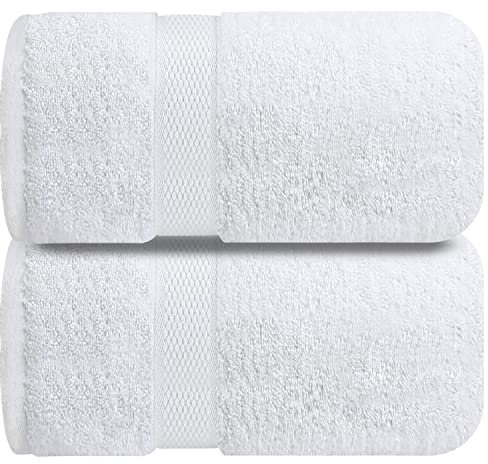 Infinitee Xclusives Premium Bath Sheets Set of 2 Extra Large Bath Towels (90x180cm), 100% Cotton Super Absorbent, Quick-Dry Bath Sheet for Hotel & Spa |Brilliant White|