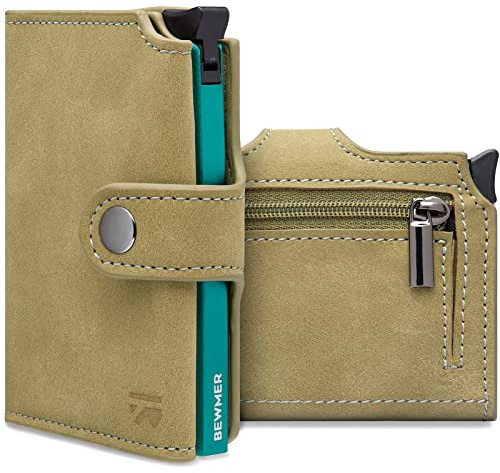 BEWMER v2 Portafoglio Uomo Slim In Similpelle Con Protezione RFID Anticlonazione – Porta Carte Di Credito Uomo E Donna Per 9 Tessere, Con Portamonete – Porta Tessere, Verde Chiaro