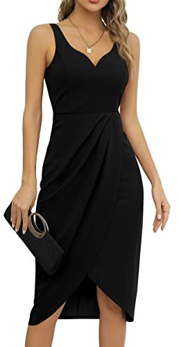 Missufe Robe de cocktail élégante pour femme, robe de soirée rockabilly moulante vintage, Noir , M